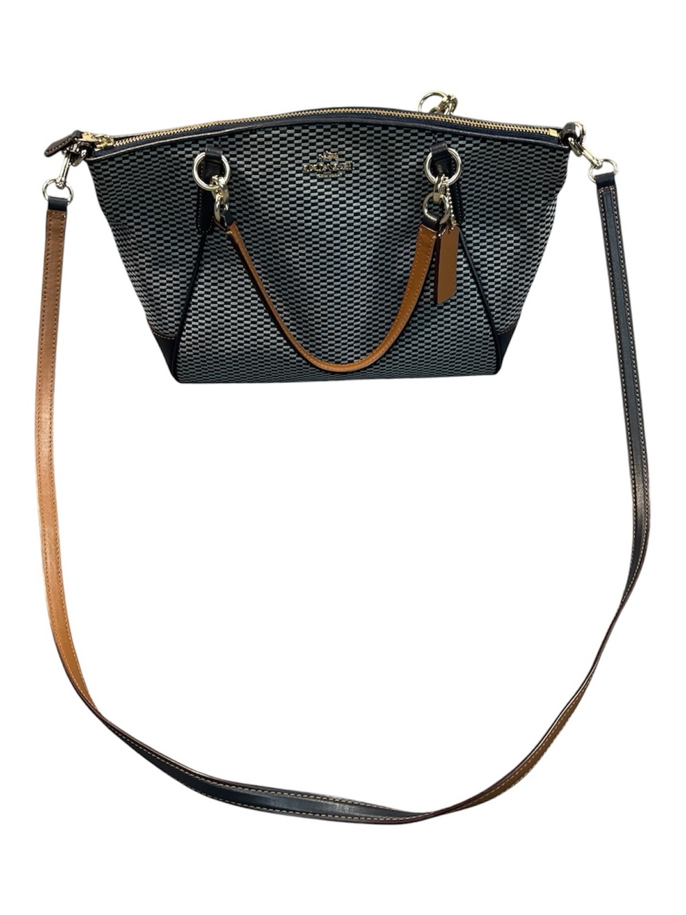 COACH F57244 Small Kelsey Satchel Bag Woven Jacquard Oxford Blue Shoulder Purse